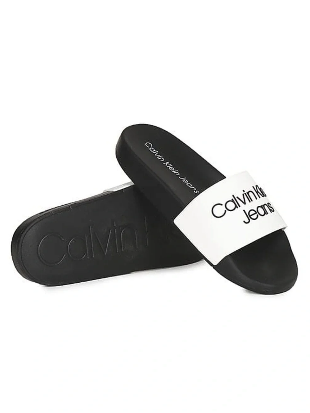Calvin Klein Jeans Men’s White & Black Open Toe Slide Sandals